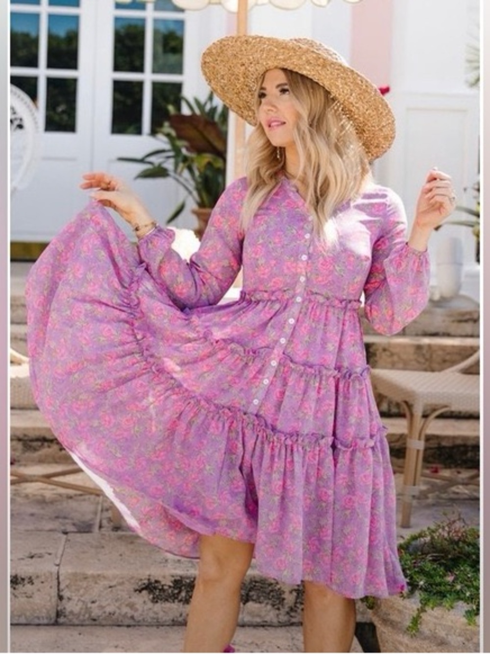 NWT Ivy City Co Lydia Dress in Pink Floral Women's 6 Tiered Knee Length Feminine